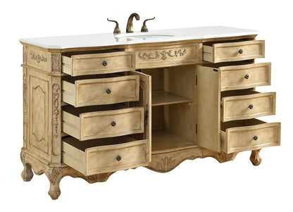 Elegant Furniture & Lighting - Danville 60 inch Single Bathroom vanity In Antique Beige with ivory white engineered marble - VF101S60AB-VW veiw 4