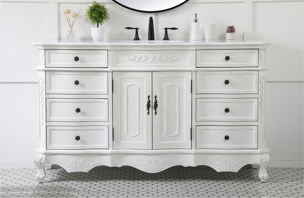 Elegant Furniture & Lighting - Danville 60 inch Single Bathroom vanity in antique white with ivory white engineered marble - VF10160AW-VW veiw 2