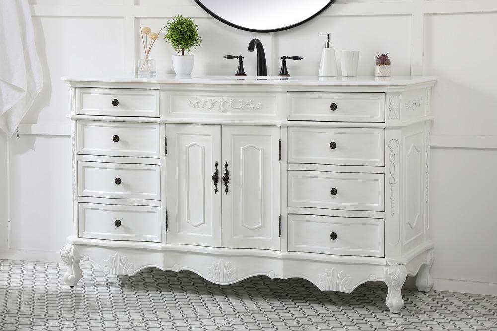 Elegant Furniture & Lighting - Danville 60 inch Single Bathroom vanity in antique white with ivory white engineered marble - VF10160AW-VW veiw 3