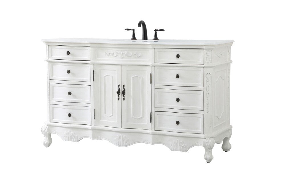 Elegant Furniture & Lighting - Danville 60 inch Single Bathroom vanity in antique white with ivory white engineered marble - VF10160AW-VW veiw 8