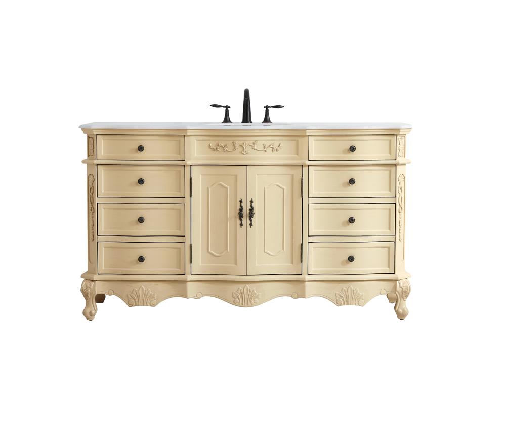 Elegant Furniture & Lighting - Danville 60 inch Single Bathroom vanity in Light Antique Beige with ivory white engineered marble - VF10160LT-VW veiw 1