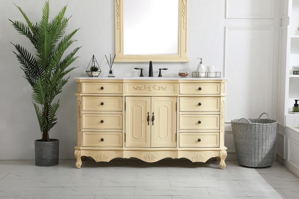 Elegant Furniture & Lighting - Danville 60 inch Single Bathroom vanity in Light Antique Beige with ivory white engineered marble - VF10160LT-VW veiw 2