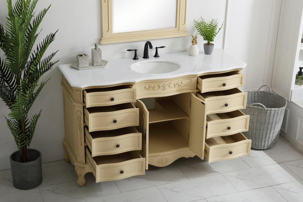 Elegant Furniture & Lighting - Danville 60 inch Single Bathroom vanity in Light Antique Beige with ivory white engineered marble - VF10160LT-VW veiw 4