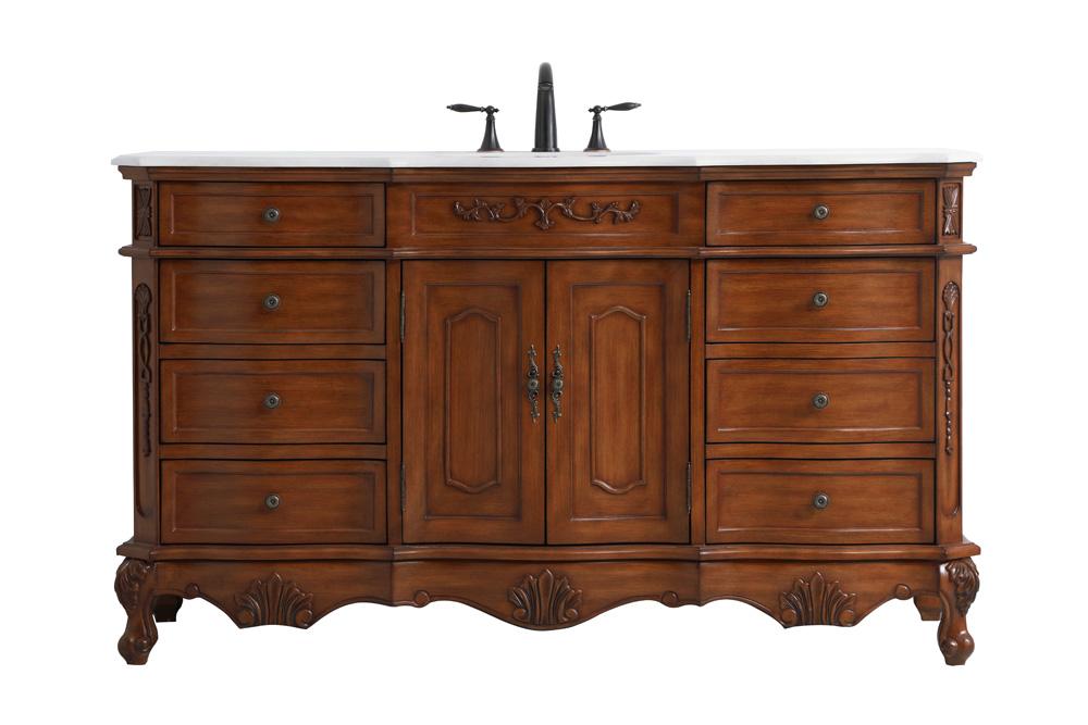 Elegant Furniture & Lighting - Danville 60 inch Single Bathroom vanity in Teak with ivory white engineered marble - VF10160TK-VW veiw 1