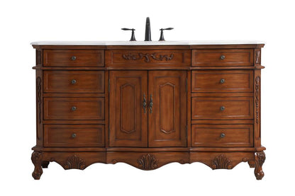 Elegant Furniture & Lighting - Danville 60 inch Single Bathroom vanity in Teak with ivory white engineered marble - VF10160TK-VW veiw 1