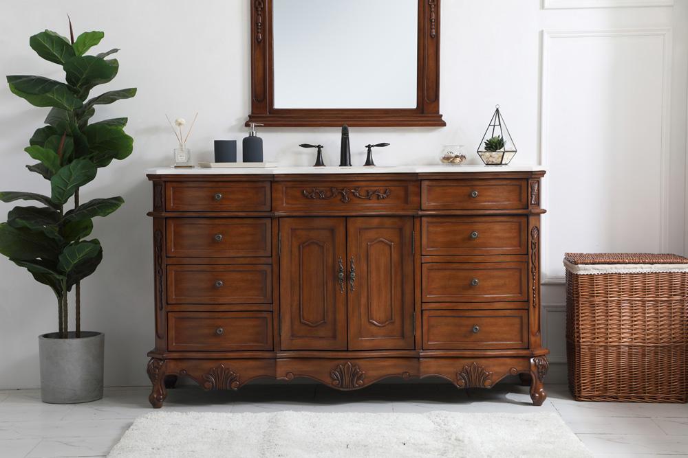 Elegant Furniture & Lighting - Danville 60 inch Single Bathroom vanity in Teak with ivory white engineered marble - VF10160TK-VW veiw 2