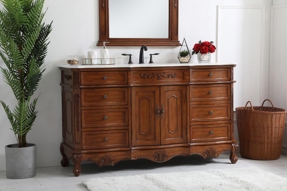 Elegant Furniture & Lighting - Danville 60 inch Single Bathroom vanity in Teak with ivory white engineered marble - VF10160TK-VW veiw 3