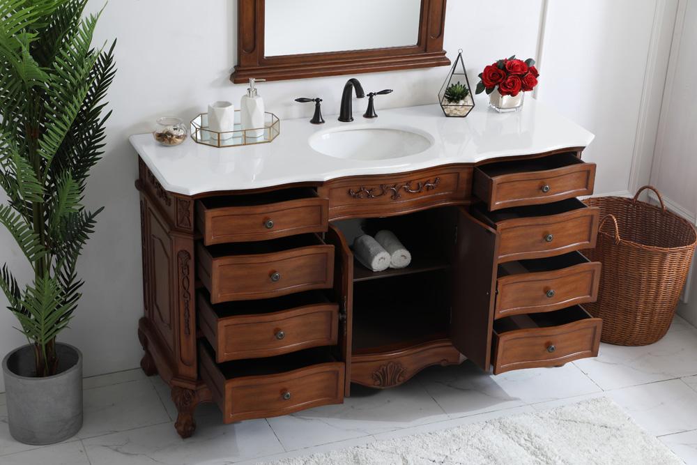Elegant Furniture & Lighting - Danville 60 inch Single Bathroom vanity in Teak with ivory white engineered marble - VF10160TK-VW veiw 4