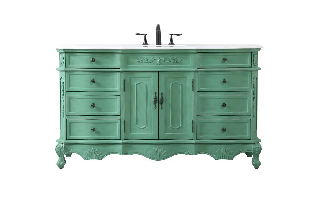 Elegant Furniture & Lighting - Danville 60 inch Single Bathroom vanity in vintage mint with ivory white engineered marble - VF10160VM-VW veiw 1