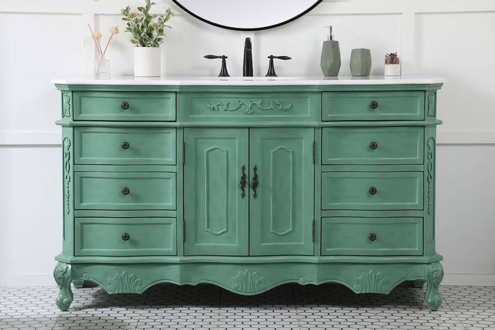 Elegant Furniture & Lighting - Danville 60 inch Single Bathroom vanity in vintage mint with ivory white engineered marble - VF10160VM-VW veiw 2