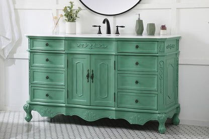 Elegant Furniture & Lighting - Danville 60 inch Single Bathroom vanity in vintage mint with ivory white engineered marble - VF10160VM-VW veiw 3