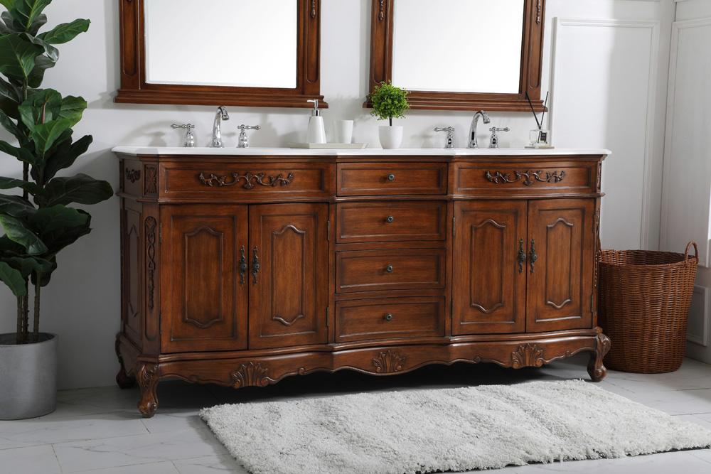 Elegant Furniture & Lighting - Danville 72 inch Double Bathroom vanity in Teak with ivory white engineered marble - VF10172DTK-VW veiw 3