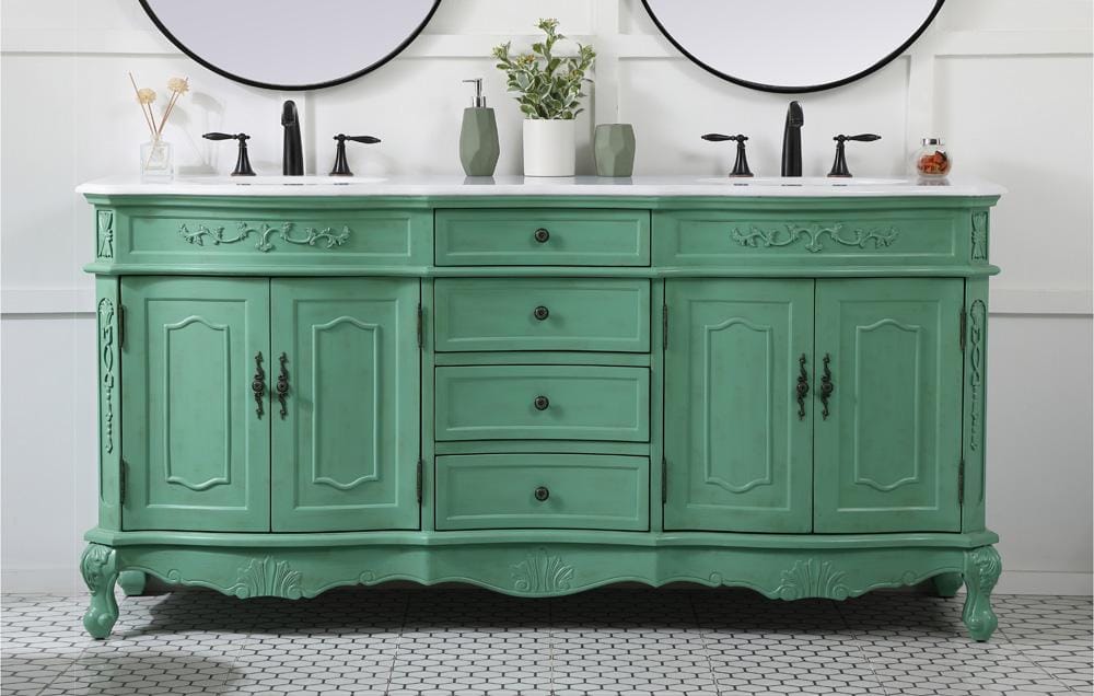 Elegant Furniture & Lighting - Danville 72 inch double Bathroom vanity in vintage mint with ivory white engineered marble - VF10172DVM-VW veiw 2