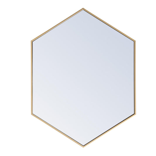 Elegant Furniture & Lighting - Decker Metal frame hexagon mirror 30 inch in Brass - MR4430BR veiw 1