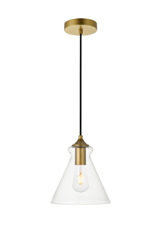Elegant Furniture & Lighting - Destry 1 Light Brass Pendant With Clear Glass - LD2244BR veiw 1