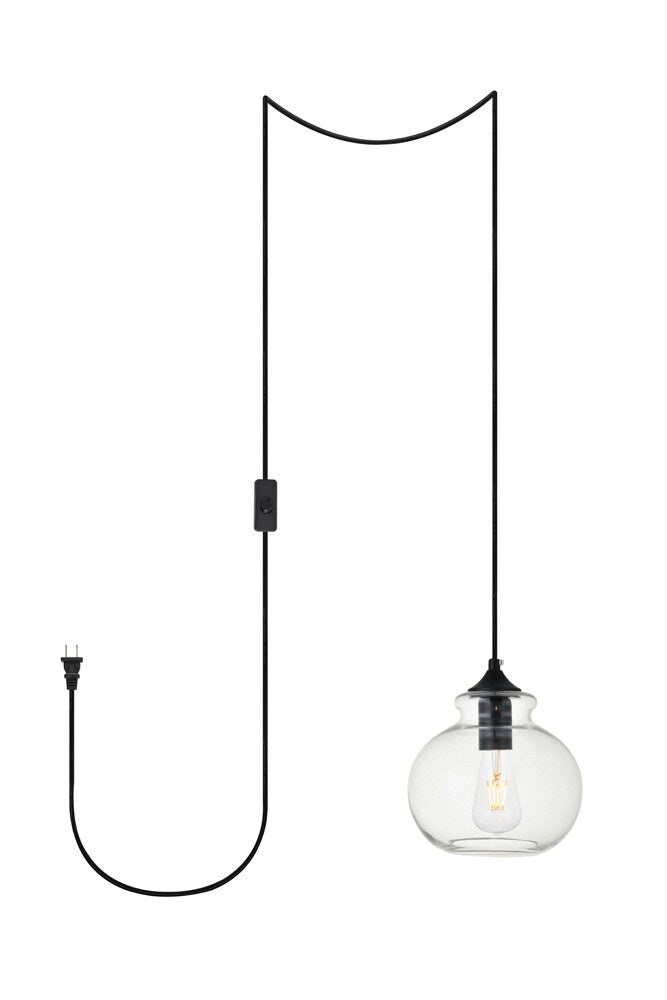 Elegant Furniture & Lighting - Destry 1 Light Black plug-in Pendant With Clear Glass - LDPG2245BK view 1