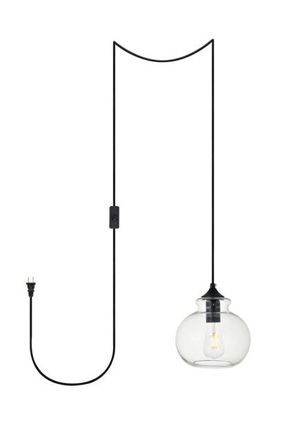 Elegant Furniture & Lighting - Destry 1 Light Black plug-in Pendant With Clear Glass - LDPG2245BK view 1