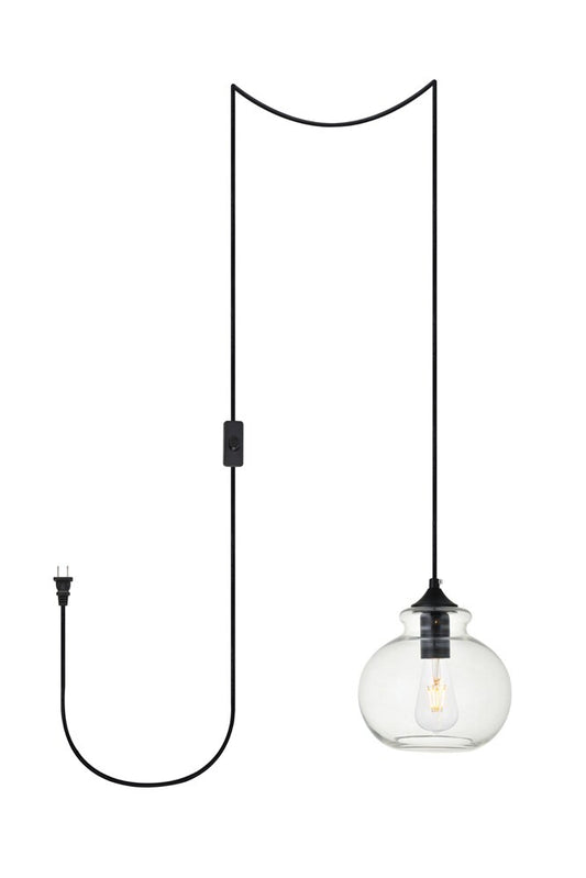 Elegant Furniture & Lighting - Destry 1 Light Black plug-in Pendant With Clear Glass - LDPG2245BK view 1