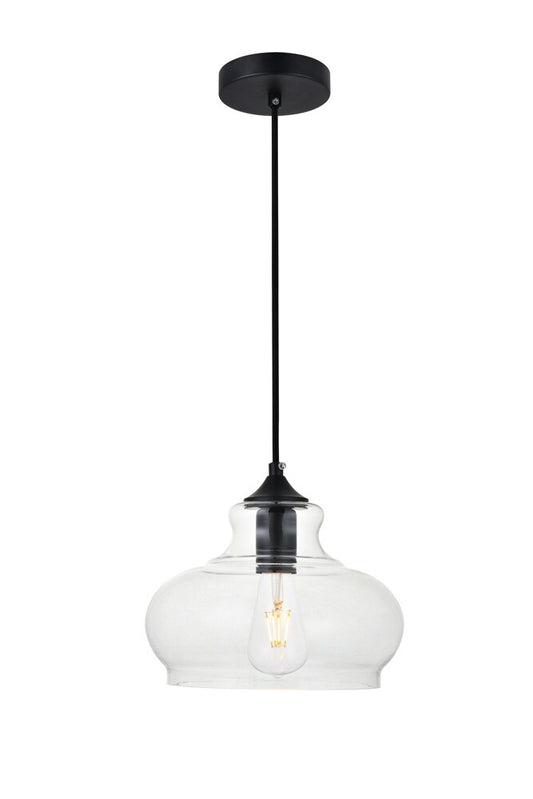 Elegant Furniture & Lighting - Destry 1 Light Black Pendant With Clear Glass - LD2246BK veiw 1