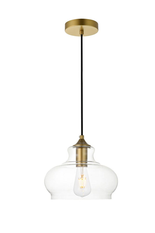 Elegant Furniture & Lighting - Destry 1 Light Brass Pendant With Clear Glass - LD2246BR veiw 1