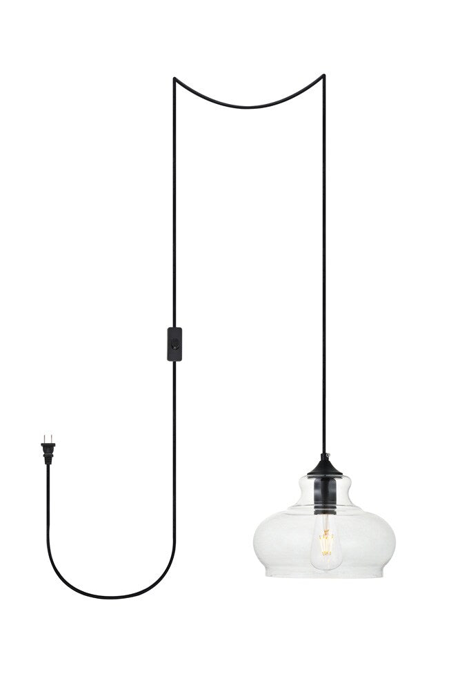Elegant Furniture & Lighting - Destry 1 Light Black plug-in Pendant With Clear Glass - LDPG2246BK view 1