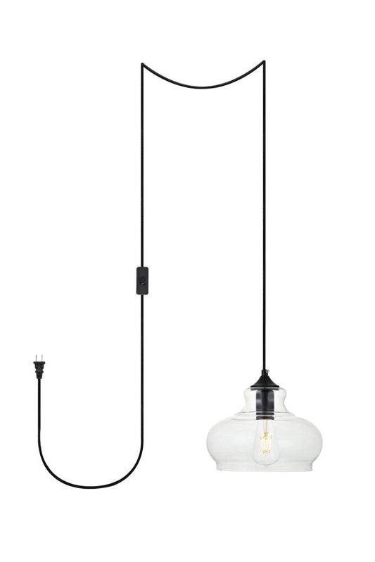Elegant Furniture & Lighting - Destry 1 Light Black plug-in Pendant With Clear Glass - LDPG2246BK view 1