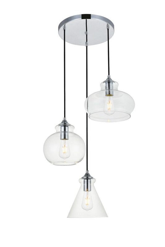 Elegant Furniture & Lighting - Destry 3 Lights Chrome Pendant With Clear Glass - LD2247C veiw 1