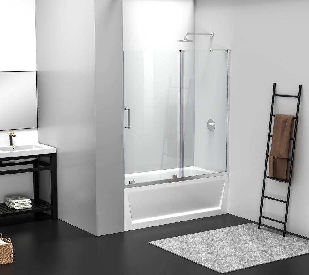 Elegant Furniture & Lighting - Devon Frameless tub door 60 x 60 Brushed Nickel - TD444-6060BNK veiw 2