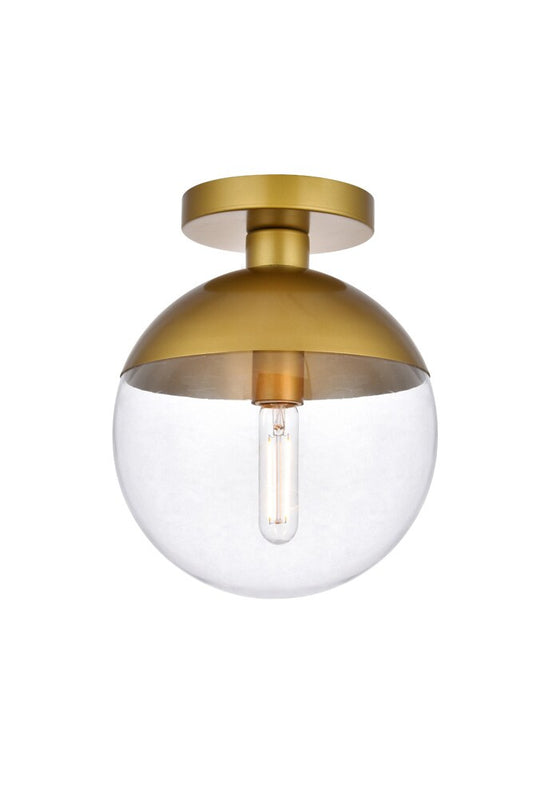 Elegant Furniture & Lighting - Eclipse 1 Light Brass Flush Mount With Clear Glass - LD6067BR veiw 1
