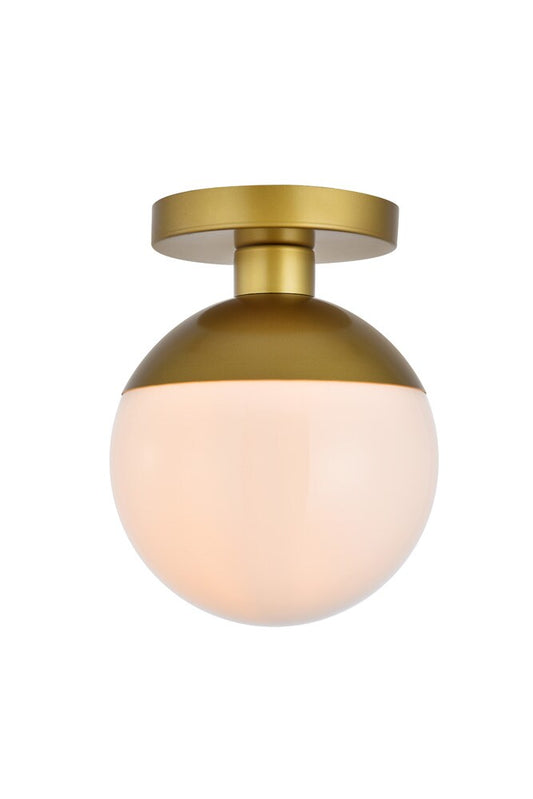 Elegant Furniture & Lighting - Eclipse 1 Light Brass Flush Mount With Frosted White Glass - LD6054BR veiw 1