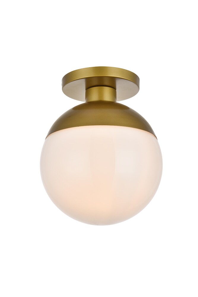 Elegant Furniture & Lighting - Eclipse 1 Light Brass Flush Mount With Frosted White Glass - LD6060BR veiw 1
