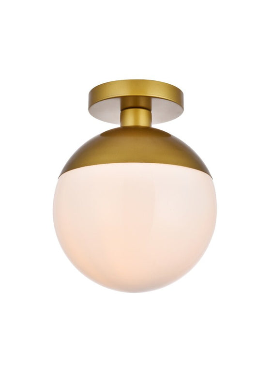 Elegant Furniture & Lighting - Eclipse 1 Light Brass Flush Mount With Frosted White Glass - LD6066BR veiw 1