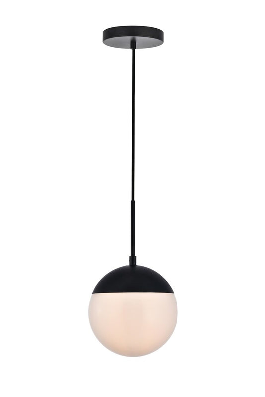 Elegant Furniture & Lighting - Eclipse 1 Light Black Pendant With Frosted White Glass - LD6026BK veiw 1
