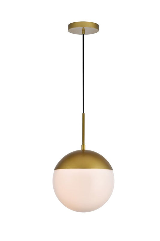 Elegant Furniture & Lighting - Eclipse 1 Light Brass Pendant With Frosted White Glass - LD6036BR veiw 1