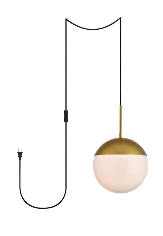 Elegant Furniture & Lighting - Eclipse 1 Light Brass plug in pendant With Frosted White Glass - LDPG6036BR veiw 1