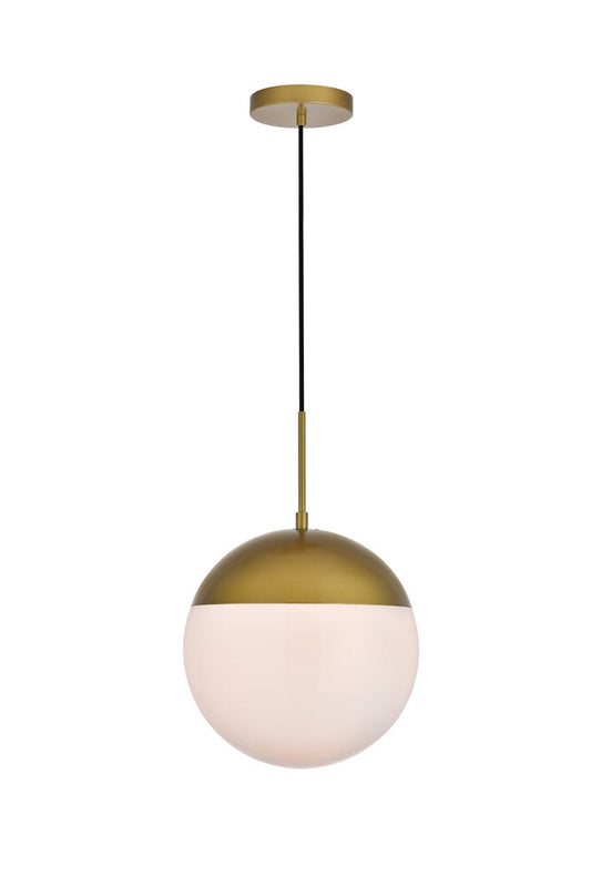 Elegant Furniture & Lighting - Eclipse 1 Light Brass Pendant With Frosted White Glass - LD6042BR veiw 1