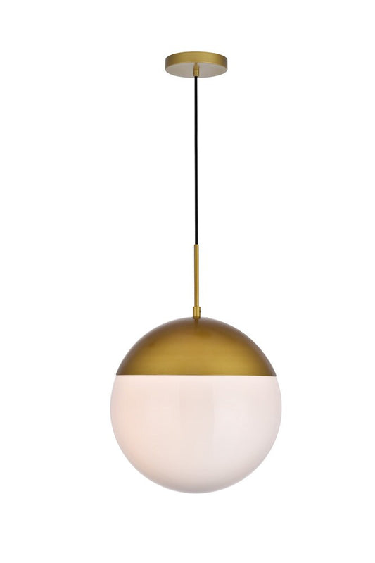Elegant Furniture & Lighting - Eclipse 1 Light Brass Pendant With Frosted White Glass - LD6048BR veiw 1