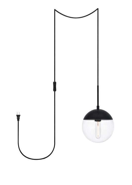 Elegant Furniture & Lighting - Eclipse 1 Light Black plug in pendant With Clear Glass - LDPG6027BK veiw 1