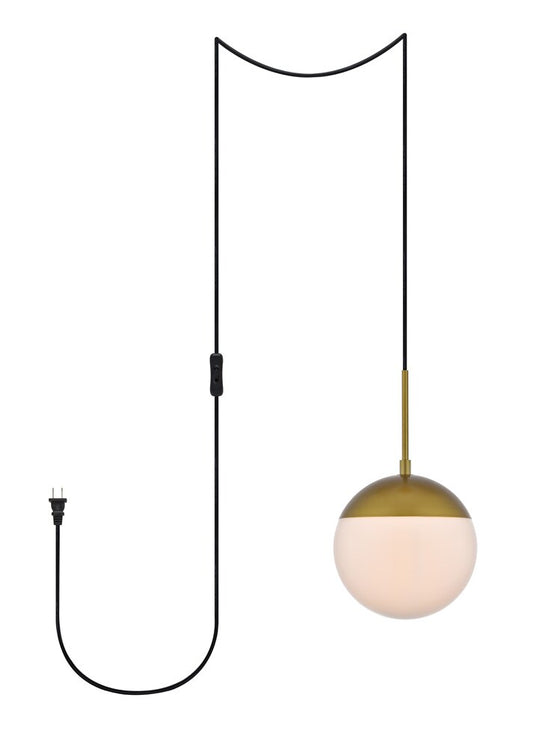 Elegant Furniture & Lighting - Eclipse 1 Light Brass plug in pendant With Frosted White Glass - LDPG6030BR veiw 1