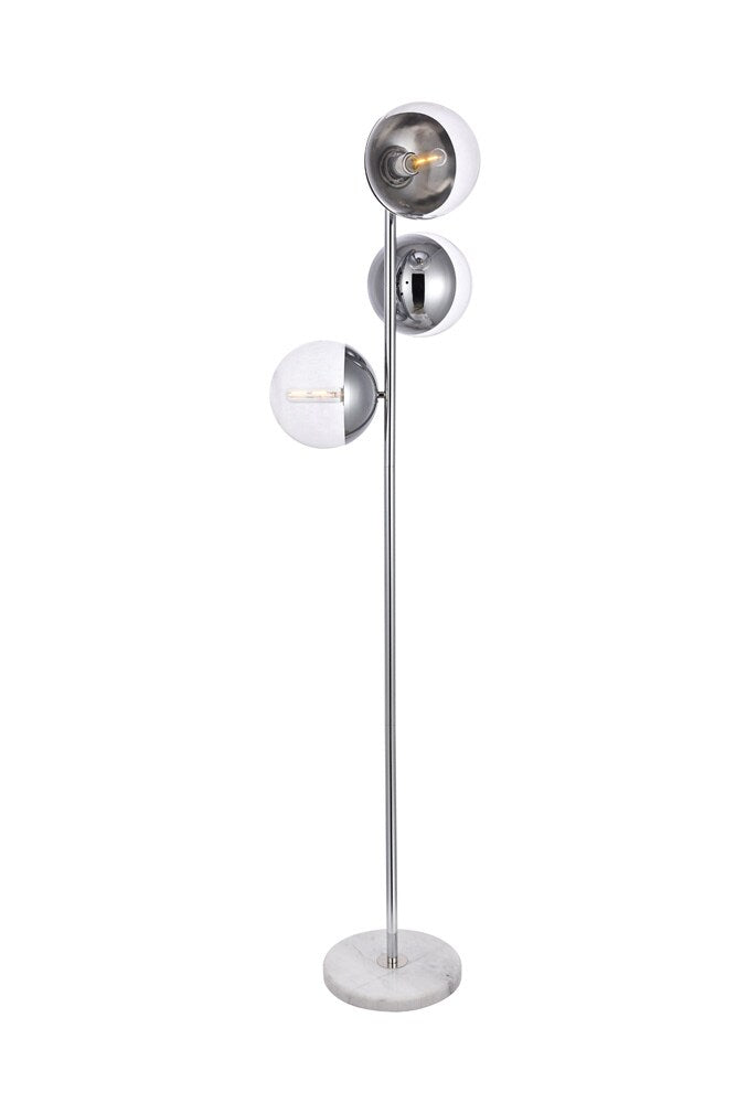 Elegant Furniture & Lighting - Eclipse 3 Lights Chrome Floor Lamp With Clear Glass - LD6161C veiw 1