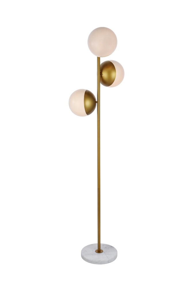 Elegant Furniture & Lighting - Eclipse 3 Lights Brass Floor Lamp With Frosted White Glass - LD6162BR veiw 1