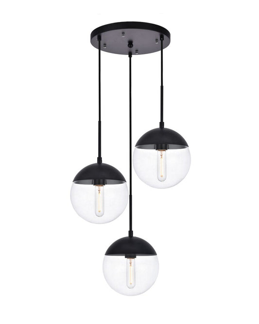 Elegant Furniture & Lighting - Eclipse 3 Lights Black Pendant With Clear Glass - LD6069BK veiw 1