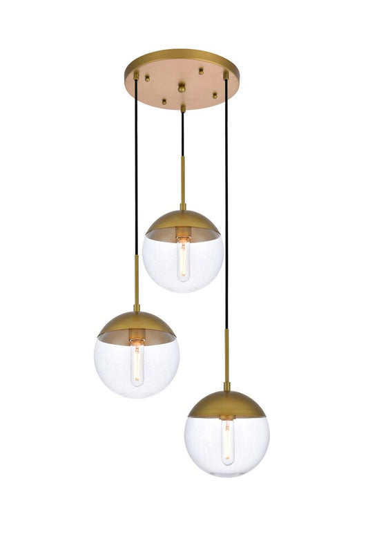 Elegant Furniture & Lighting - Eclipse 3 Lights Brass Pendant With Clear Glass - LD6073BR veiw 1
