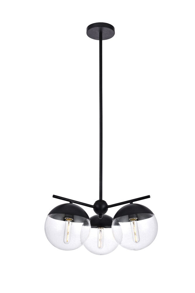Elegant Furniture & Lighting - Eclipse 3 Lights Black Pendant With Clear Glass - LD6129BK veiw 1