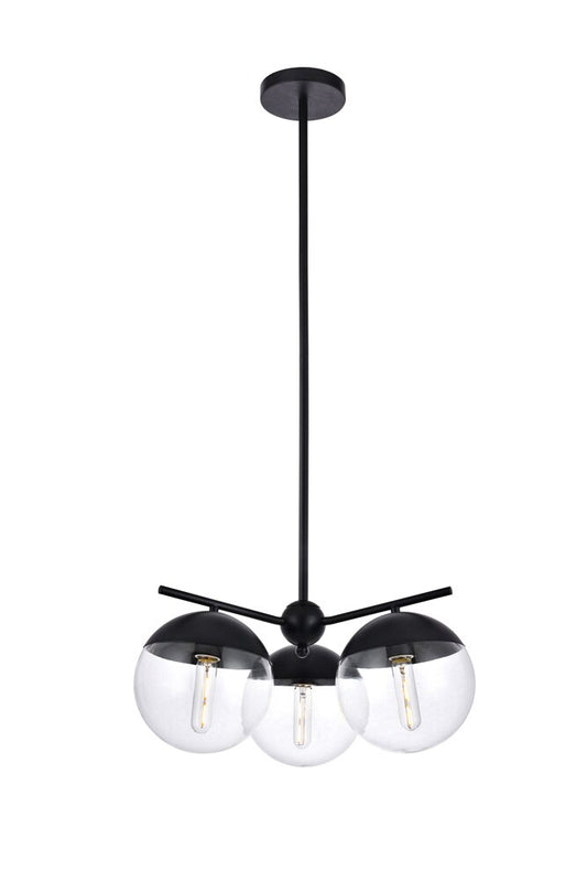 Elegant Furniture & Lighting - Eclipse 3 Lights Black Pendant With Clear Glass - LD6129BK veiw 1
