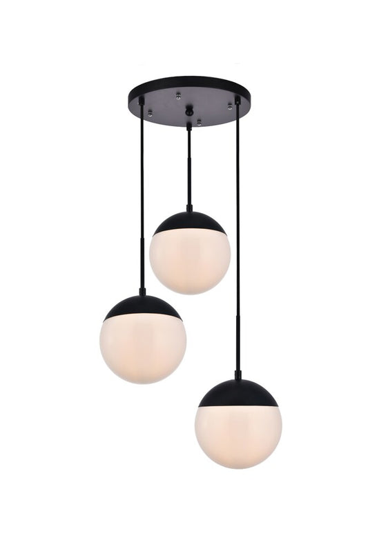 Elegant Furniture & Lighting - Eclipse 3 Lights Black Pendant With Frosted White Glass - LD6068BK veiw 1