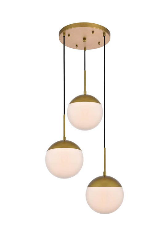 Elegant Furniture & Lighting - Eclipse 3 Lights Brass Pendant With Frosted White Glass - LD6072BR veiw 1