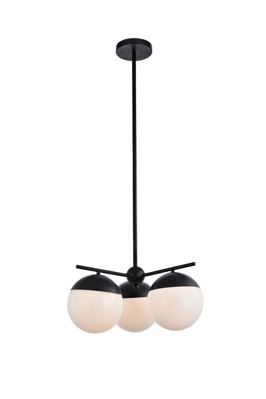 Elegant Furniture & Lighting - Eclipse 3 Lights Black Pendant With Frosted White Glass - LD6128BK view 1