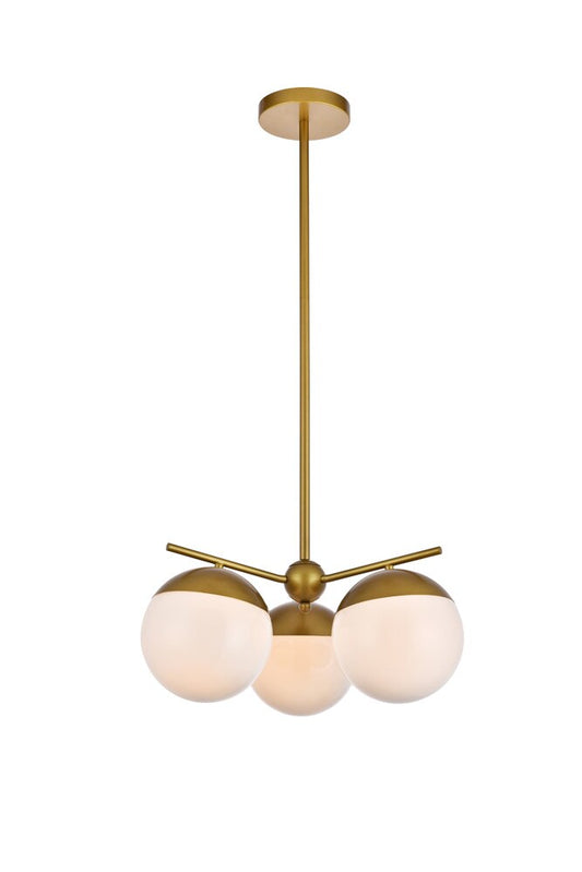 Elegant Furniture & Lighting - Eclipse 3 Lights Brass Pendant With Frosted White Glass - LD6132BR veiw 1