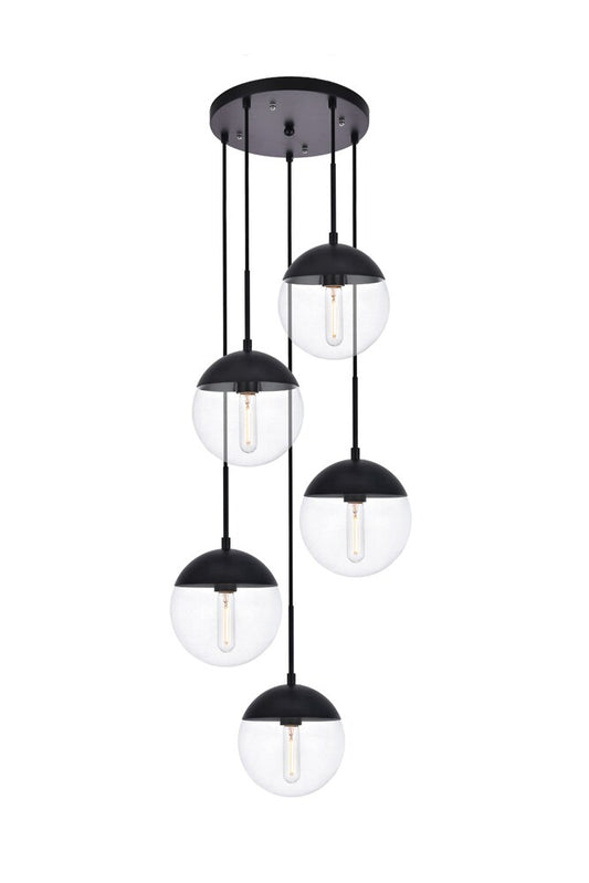 Elegant Furniture & Lighting - Eclipse 5 Lights Black Pendant With Clear Glass - LD6075BK veiw 1
